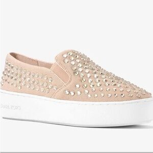 Michael Kors Cream and White Studded Slip-On Sneakers